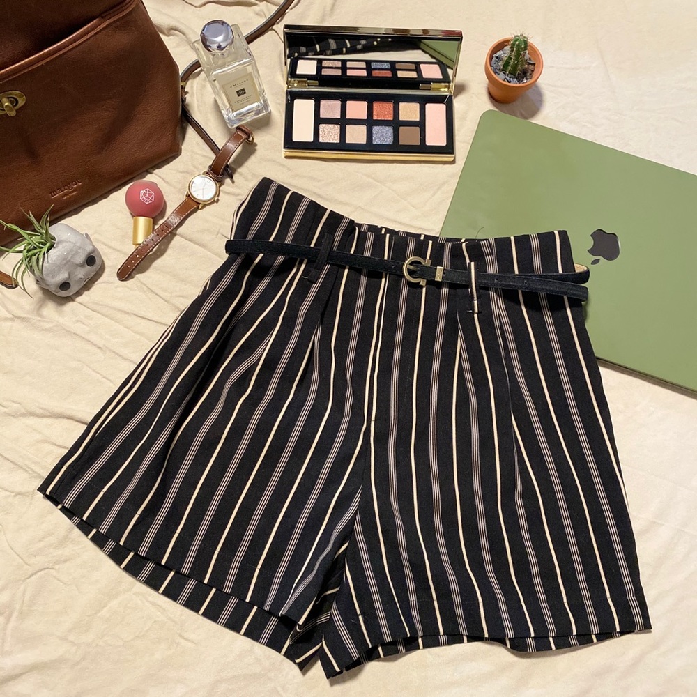 Black Shorts with Cream Stripes and Belt